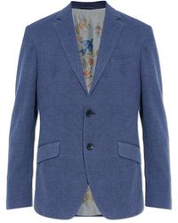 Etro - Jassen ,Blauw ,Katoen Blazer Met Open Revers - Lyst