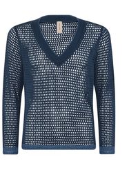 Skovhuus - Openwork v-neck pullover bluse jeans blau - Lyst