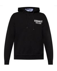 DSquared² - Hoodies & Sweatvesten ,Zwart ,Katoen Zwarte Logo Print Hoodie Italiaans Gemaakt - Lyst