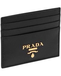 Prada - Accessoires ,Zwart ,Leer Saffiano Leren Kaarthouder - Lyst