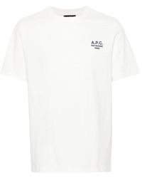 A.P.C. - Tops ,Wit ,Katoen T-Shirt Met Geborduurd Logo En Ronde Hals - Lyst
