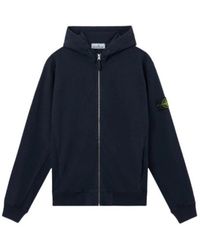 Stone Island - Hoodies & Sweatvesten ,Blauw ,Katoen Full Zip Hooded Sweatshirt Met Slub Effect - Lyst