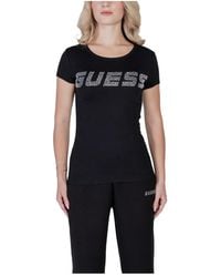 Guess - Schwarzes bedrucktes rundhals-t-shirt - Lyst