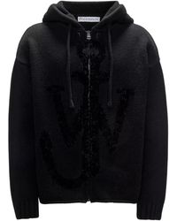 JW Anderson - Truien & Vesten ,Zwart ,Wol Hooded Cardigan Wool Sweater - Lyst
