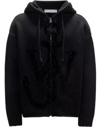 JW Anderson - Truien & Vesten ,Zwart ,Wol Hooded Cardigan Wool Sweater - Lyst