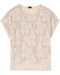 Oltre - Bestickte Bluse Mit Spitze - Lyst
