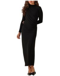 Notre-v - Kleedjes ,Zwart ,Polyester Elegante Maxi Jurk Voor Herfst/Winter - Lyst