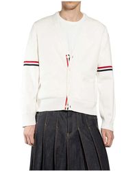 Thom Browne - Truien & Vesten ,Wit ,Katoen Katoenen Milano Stitch Cardigan Met V-Hals - Lyst