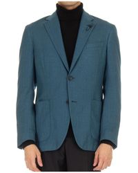 Lardini - Jassen ,Blauw ,Wol Gedeconstrueerde Slim Fit Blazer - Lyst