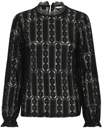 Cream - Overhemden ,Zwart ,Kanten Blouse Met Pofmouwen - Lyst