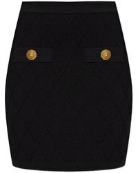 Balmain - Rokken ,Zwart ,Leer Korte Rok Met Decoratieve Zakken - Lyst