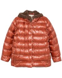 Herno - Jassen ,Rood ,Glanzende Gewatteerde Jas Met Capuchon - Lyst