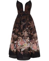 Zimmermann - Blumiges midi-kleid mit herzausschnitt - Lyst