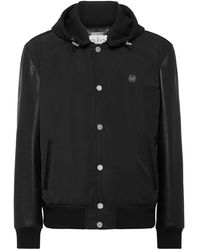 Philipp Plein - Nylon & Leather Varsity Bomber Jack Met Capuchon - Lyst