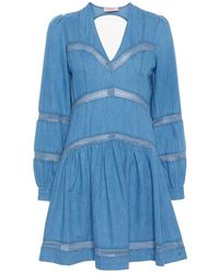 Twinset - Blauwe Flared Denim Mini Jurk - Lyst