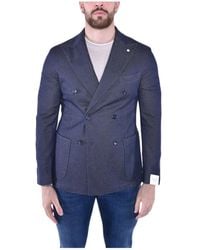 L.B.M. 1911 - L.B. 1911, ,Kostuums ,Blauw ,Katoen Double-Breasted Blazer - Lyst