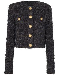 Balmain - Cropped Tweed Jasje - Lyst