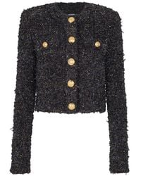 Balmain - Cropped Tweed Jasje - Lyst