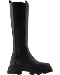 Ganni - Zwarte Leren Chelsea Laarzen - Lyst