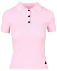 MSGM - Truien & Vesten ,Roze ,Polyester Polo Shirt Met Ribbelstructuur - Lyst