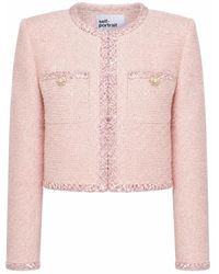 Self-Portrait - Jassen ,Roze ,Wol Boucle Jas - Lyst