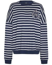 Balmain - Katoenen College Emblem Sweatshirt Met Breton Strepen - Lyst
