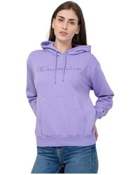 Champion - Hoodies & Sweatvesten ,Paars ,Katoen Paarse Hoodie Oversize Logo Sweatshirt - Lyst