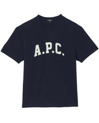 A.P.C. - Tops ,Blauw ,Katoen Blauw Katoen Logo Print Ronde Hals - Lyst