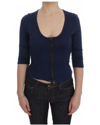 Exte - Tops ,Blauw ,Katoen Blauwe Zip Up Blouse Elegant Ontwerp - Lyst