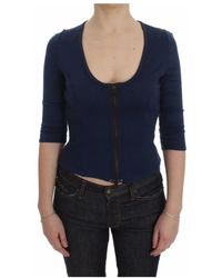 Exte - Tops ,Blauw ,Katoen Blauwe Zip Up Blouse Elegant Ontwerp - Lyst