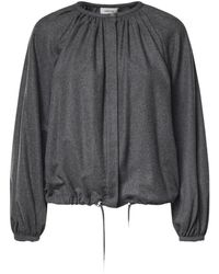Ottod'Ame - Overhemden ,Grijs ,Blouse Met Geplooide Hals En Knoopsluiting - Lyst