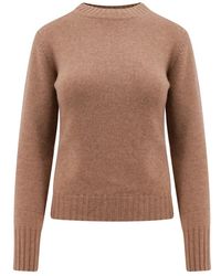 Max Mara - Cashmere Bruine Trui Met Geribbelde Manchetten - Lyst