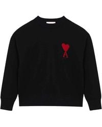 Ami Paris - Truien & Vesten ,Zwart ,Wol De Coeur Crewneck Sweater - Lyst