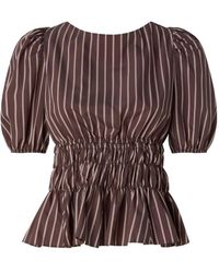Pinko - Gestreepte Blouse Met Plooitjes - Lyst