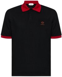 Versace - Tops ,Zwart ,Katoen Polo Shirt Met Geborduurd Logo - Lyst