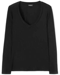 Dondup - Zwart V-Hals Langemouw T-Shirt - Lyst