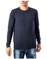 Jack & Jones - Truien & Vesten ,Blauw ,Katoen Blauwe Effen Gebreide Trui Lange Mouwen Katoen - Lyst
