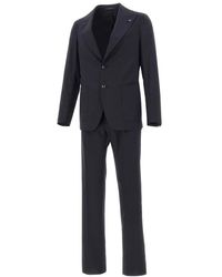 Tagliatore - Kostuums ,Blauw ,Tweed Enkelrijig Tweedelig Pak - Lyst