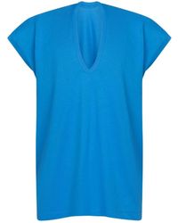 Dries Van Noten - Tops ,Blauw ,Katoen T-Shirt Met Ronde Hals - Lyst