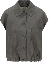 Fendi - Jassen ,Grijs ,Wol Buttoned Jacket - Lyst