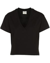 Courreges - Camiseta negra con cuello en v corta - Lyst