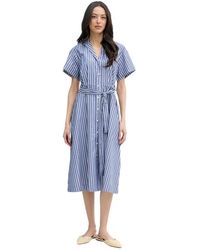 DKNY - Kleedjes ,Blauw ,Katoen Gestreepte Jurk Met Riem - Lyst