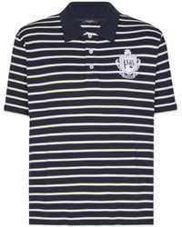 Balmain - Tops ,Blauw ,Katoen Striped College Emblem Polo - Lyst