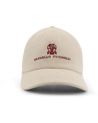 Brunello Cucinelli - Accessoires ,Wit ,Katoen Logo Geborduurde Verstelbare Hoeden - Lyst