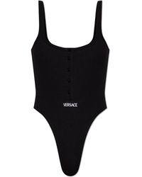 Versace - Tops ,Zwart ,Katoen Logo Rib Bodysuit - Lyst