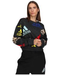 adidas - Fitness ,Zwart ,Essentials Cropped Sweatshirt Met Meerkleurig Logo - Lyst