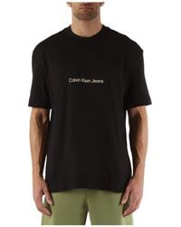 Calvin Klein - Baumwoll-logo-geprägtes rundhals-t-shirt - Lyst