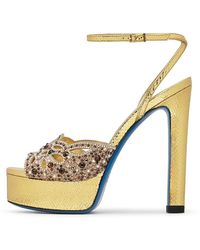 Loriblu - Schoenen ,Geel ,Leer Sandalen Met Juwelen En Slangenprint - Lyst