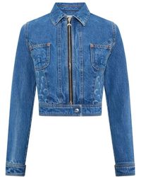 Marine Serre - Moon-Print Cropped Denim Jacket - Lyst