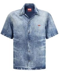 DIESEL - Distressed Denim Hemd Mit Kubanischem Kragen - Lyst